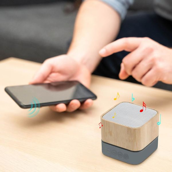 Liten bärbar trådlös Bluetooth-högtalare, handhållen fickstorlek med HD-ljud och bas för smarta enheter (bambu)