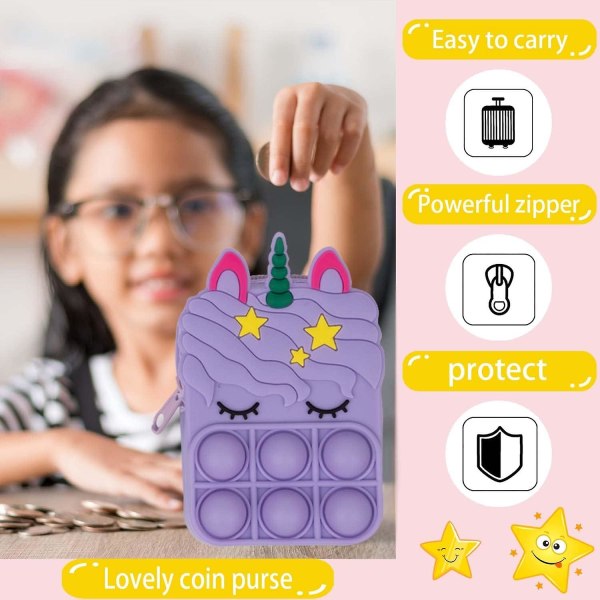Mini Unicorn Pop Myntväska Nyckelring Fidget Sensory Toy Pouch, Push Bubble Wallet Bags