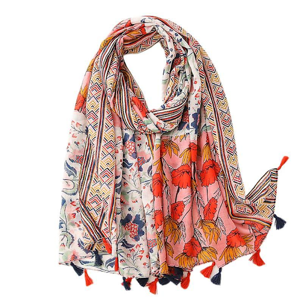 Women's Boho Scarf Lightweight Floral Print Scarf Fall/Winter Fashion Fringe Scarf Shawl,Birthday Gift,Christmas Gift-SL2008-005 Pink