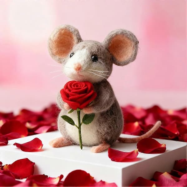 Håndlaget Valentine-mus i filt, hengende musepynt til dekorasjon E