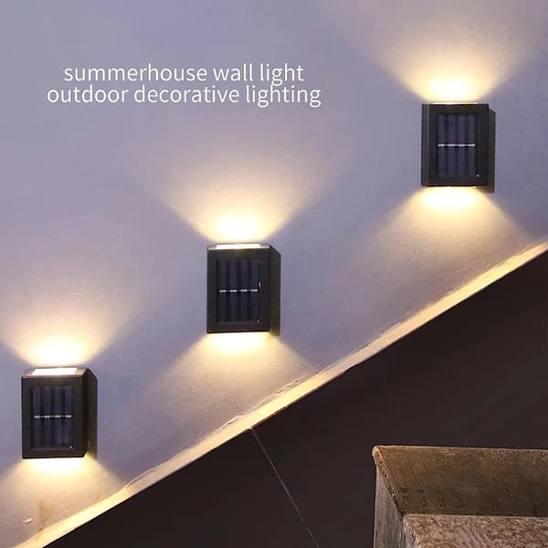 Hagebelysning 4 stk solcelle LED vegglampe, solcelle hage vegglamper, IP65, LED permanent integrert