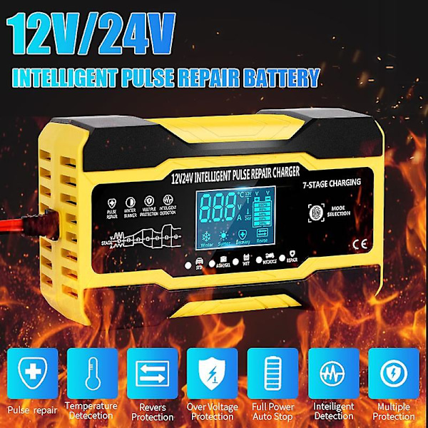 LCD-skärm Batteriladdare Intelligent Pulse Reparation Batteriladdare Batteriladdare Blysyrabatteriladdare Syrabatteriladdare Puls Reparation Gul