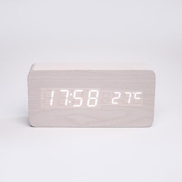 2024, Elektronisk väckarklocka mode trä väckarklocka-0-vit-rött ljus