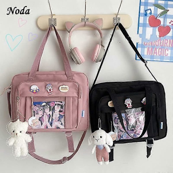 Goth Ita Bag Ryggsäck för Flickor med Plushies Japansk Skolväska Lolita Tillbehör Skolmaterial för Barn (Rosa)