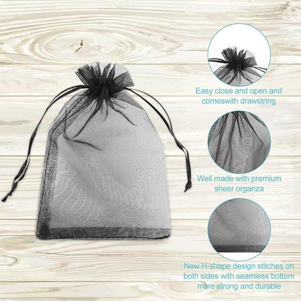 100 stk. 4x6\" (10x15cm) gennemsigtige gaveposer med snøretræk, sort organza til bryllupsfest