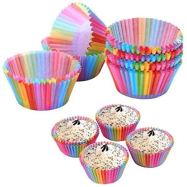 100 stk. cupcakeforme, kagepapirkopper, regnbuebageforme til husholdningsovn
