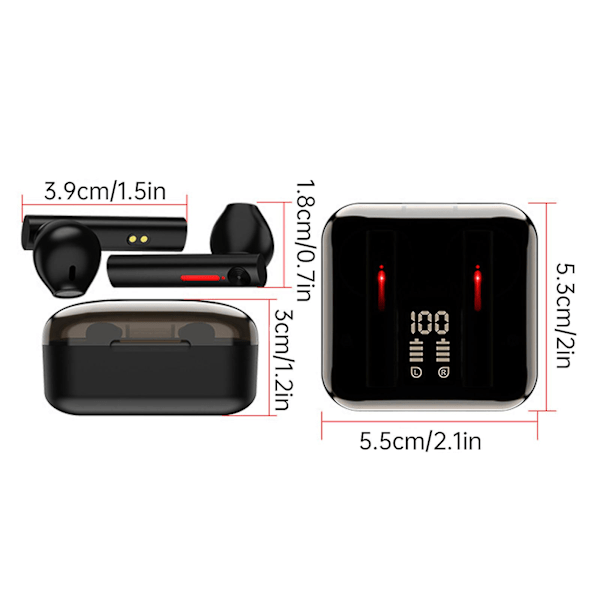 Trådløse øretelefoner Bluetooth 5.0-hovedtelefoner med 4-mikrofoner til klare opkald Bluetooth-øretelefoner med kontrol af stereolyd med LED-display