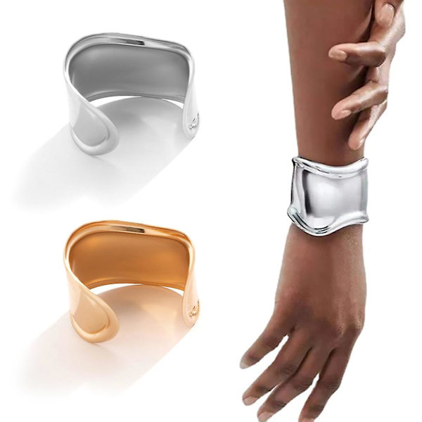 Statement Big Cuff Bracelets Niche Design Bangles For Women 2023 Novel Style（Silver）