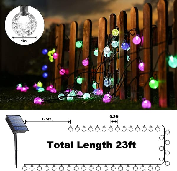 Solcelle lyskæde, fe lys 50 LED krystalkugler IP65 vandtæt, 8 dekorative tilstande