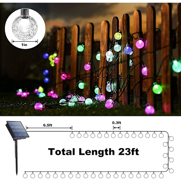 Solcellelyskjede, Feilys 50 Led Krystallkuler Ip65 Vanntett, 8 Moduser Dekorative