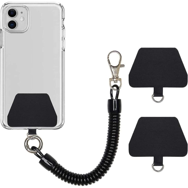 Mobiltelefonsnöre, universal anti-förlust och stöldskydd elastisk handledsrem med patch, kompatibel med de flesta smartphones (svart)