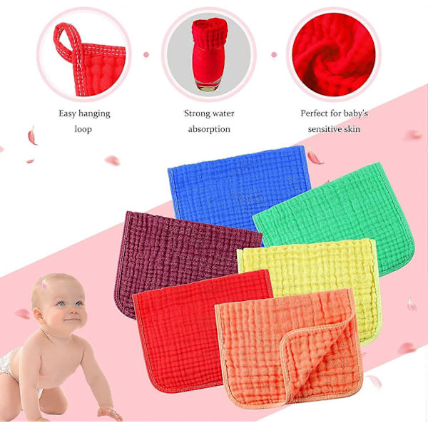 6 Stora Muslin-Rapar 20 x 10 Tum Multi-Färgade Muslin-Tvättservetter Rapar-Duk Blöjor 6 Absorberande Lager Muslin-Ansiktshanddukar för Bebis