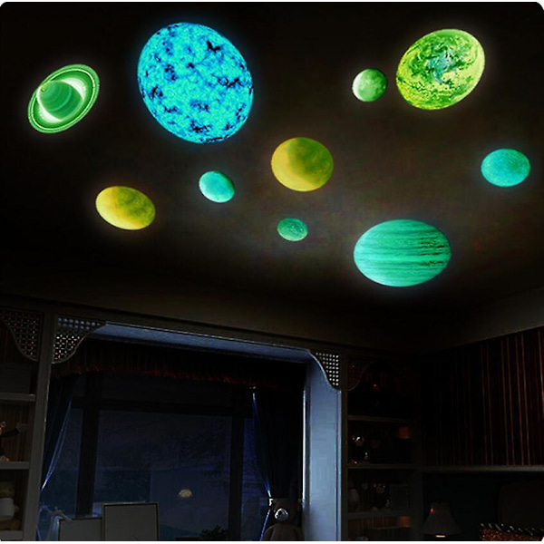 Dww-luminesoivat tarrat 10 luminesoivaa tähteä, fluoresoivat kasviseinätarrat Kasviaurinkokunta, kattokoristetarrat