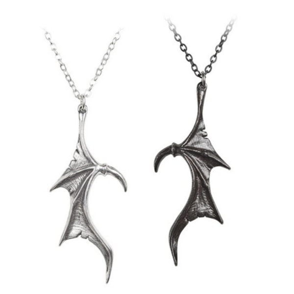 Demon Dragon Wing Love Heart hängsmycke halsband silver