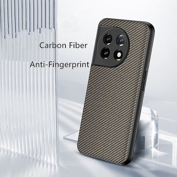 Case i kolfiber, kompatibel med OnePlus 11, ultratunt, stötsäkert case i PU-läder mot fingeravtryck