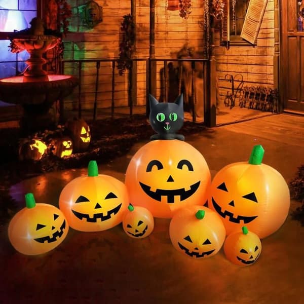 SUPFINE Halloween-dekoration - 7 uppblåsbara LED-pumpaskallar - för festlig dekoration, evenemangsarrangemang