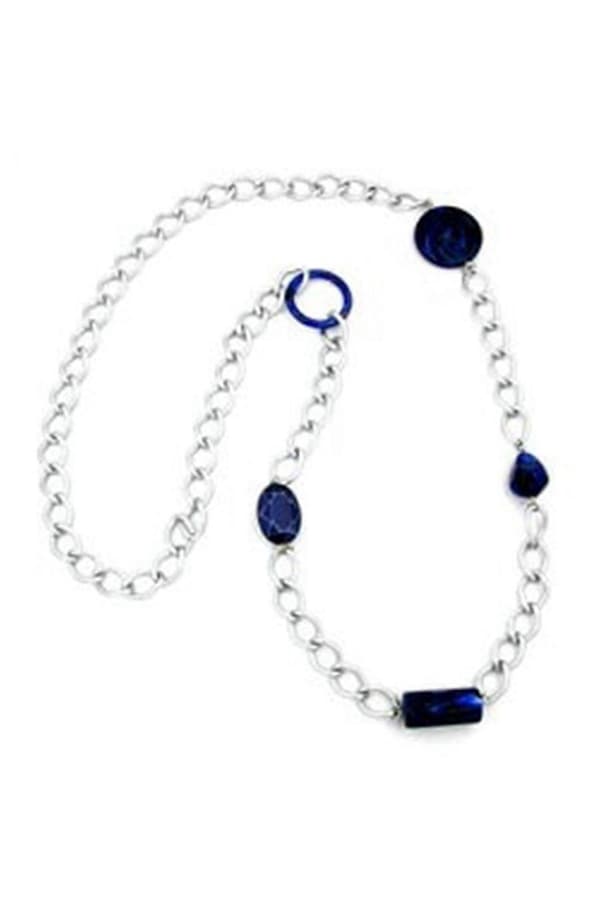 Halsband Bred Curb Kedja Blå Pärla 95cm - Gl06281
