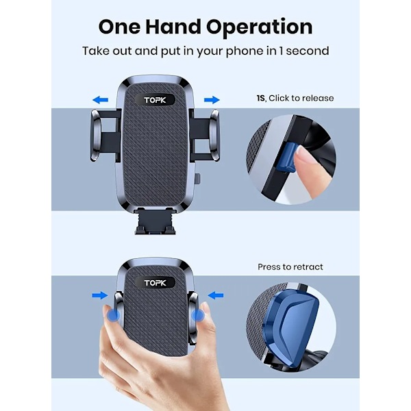 Bil mobiltelefonholder, med krogklemme, 360° rotation mobiltelefonholder