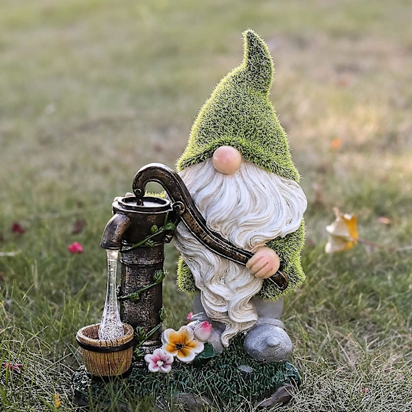 Flockade trädgårdstomtar dekorationer, 29cm stor rolig tomte utomhusträdgårdsstaty