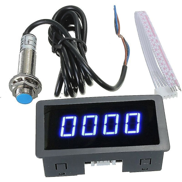 Blå 4 LED Digital Varvräknare Hastighetsmätare + Hall-närhetsbrytare Sensor