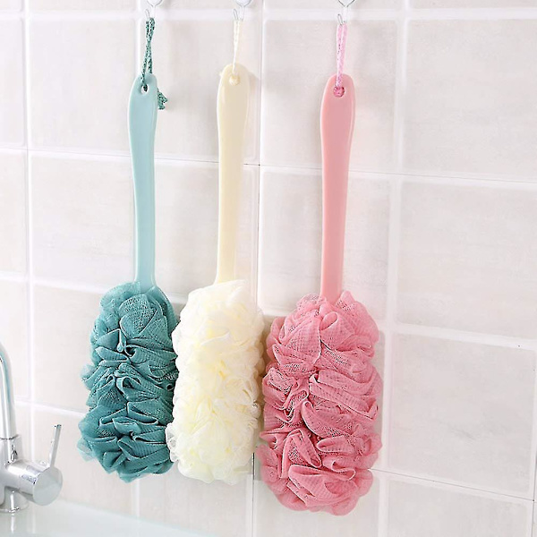 3-pack Långskaftad Dusch Kroppsborste Loofah Hudsvamp Rengöring Rygg Skrubb Peeling Luffa Kropp Badsvamp