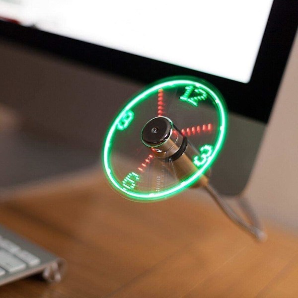 Skrivbords Gadget Skrivbord Flexibel Svanhals Usb Led Klocka Fläkt
