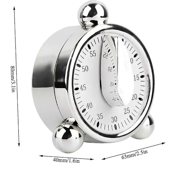 60 minutters køkkentimer, mekanisk timer til børn, manuel timer til madlavning, læring (sølv)