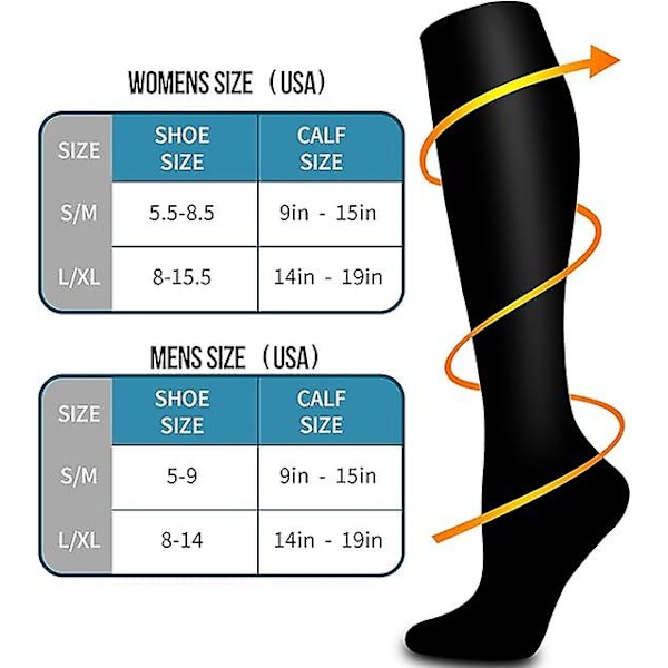 6-pakning kobberkompresjonssokker for kvinner og menn - sirkulasjonsfremmende - best støtte for medisinsk, sykepleie, atletisk/S-M/svart