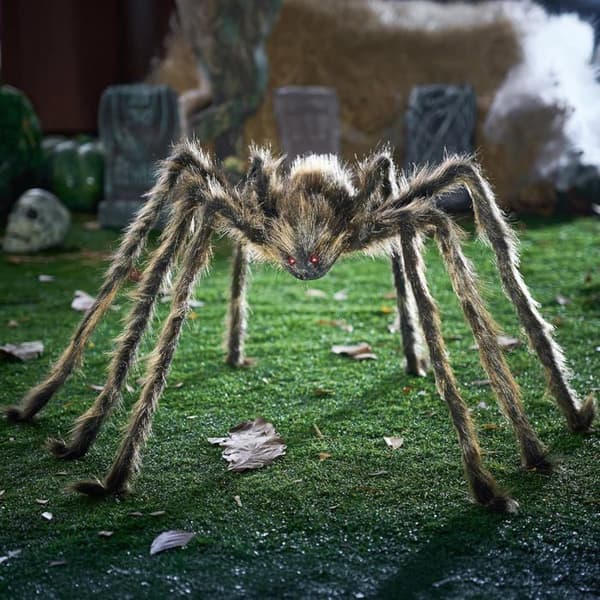 125 cm utendørs Halloween-dekorasjon, hårete edderkopp, skummel gigantisk edderkopp, stort tilbehør, brun