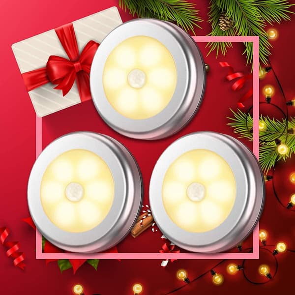 Nattlampa med rörelsesensor, vit-varm, 6 LED-ljus rörelsesensor batteri, trappbelysning