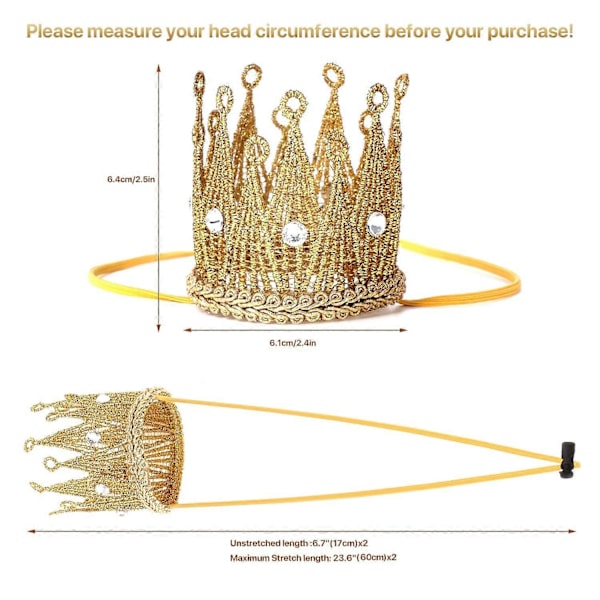 Fotorekvisita Krona Elastiska Hårband, 2 st Prinsessa Tiara Krona Födelsedagshätta för Pojke Flicka, Partyhatt för Kvinnor (Guld+Silver)