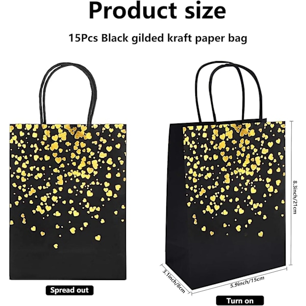 Dww-15Pcs (Svart) Kraftpose, Papirgavepose, Kraftpapirpose med Håndtak Resirkulerbare Gaveposer for Jul Bryllup Bursdagsfest