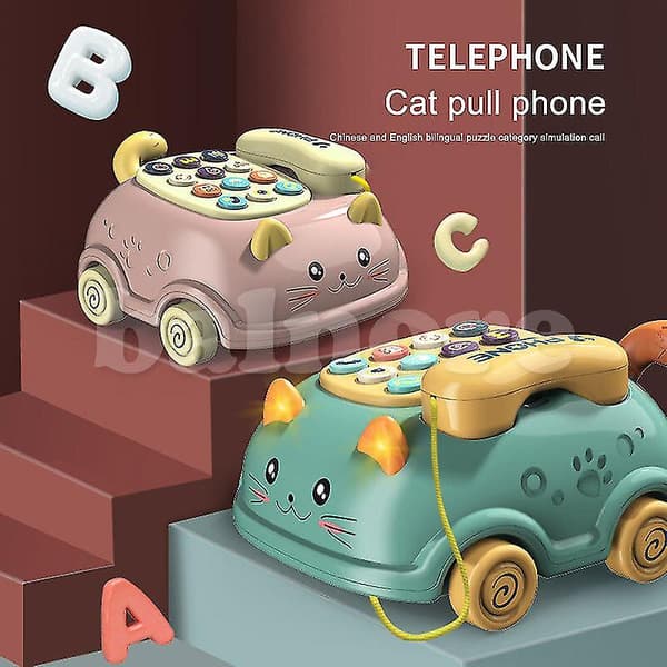 Børns tosprogede kattetelefonlegetøj, intelligensudvikling, multifunktionel telefon（PINK）