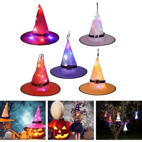 Halloween-dekoration - Lysende heksehat - 3 stk.