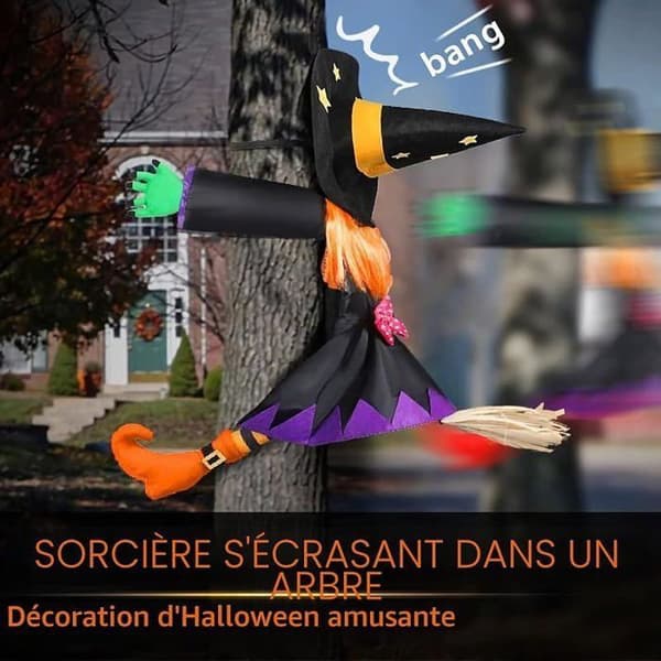 Flyvende Heks Halloween Dekoration - WINLLINEE - 100 cm - Til have - Til træstammer - Til hus - Til dør