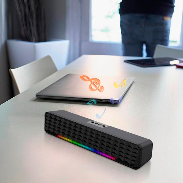 Datorhögtalare Tung bas Lång ljudfält Dator Skrivbordsljud Med Ljus RGB Bluetooth Ljudavstånd（Svart）