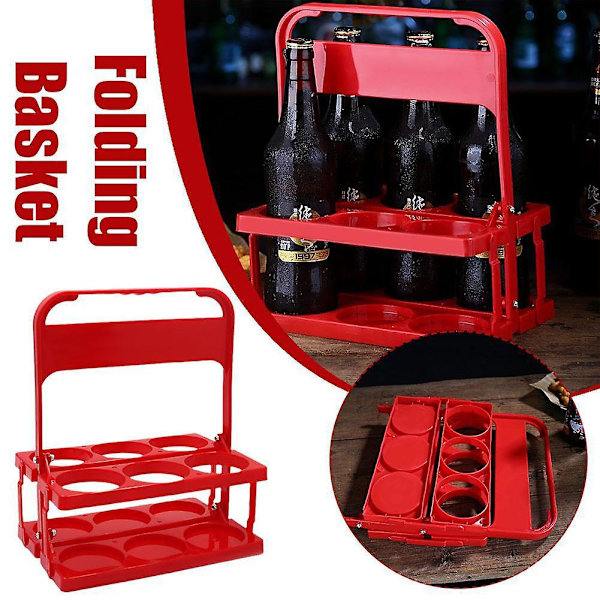 Drinks Holder Foldable Plastic Portable Beer Rack 6-flaske Ølholder（Rød）