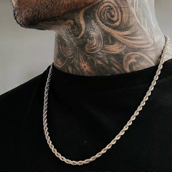 Herr Rep Långt Halsband Rostfritt Stål Minimalistisk Tvinnad Repkedja Finns i Guld Färg Silver Färg 2 TILL 5mm（5mm NC-547S，16 tum）