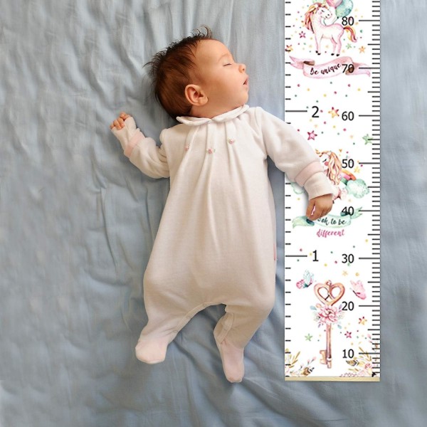 Enhörning för barn Tillväxtdiagram Baby Roll-up Träram Canvas Avtagbar Höjdmätning Linjal Vägghängande Höjd Linjal Väggkonstdekor för barnrum