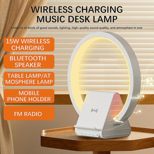 Trådløs Bluetooth-høyttaler, lys, trådløs lademusikkbordlampe, multifunksjonelt intelligent lydsystem