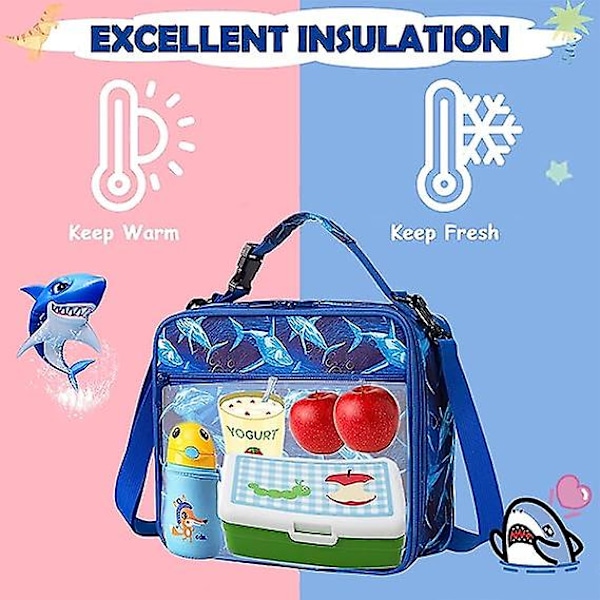Dww-(Lille Hai) Barnematpakke - Isolerte - Gjenbrukbar Tote Bag - Med Skulderstropp - For Jenter, Gutter, Studenter, Tenåringer, E
