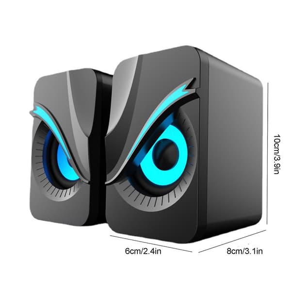 Lysende computerhøjttaler USB mobiltelefon bærbar computer skrivebord mini højttaler Hifi stereolyd kabel subwoofer computerlyd 2 stk.（Gratis størrelse，sort）