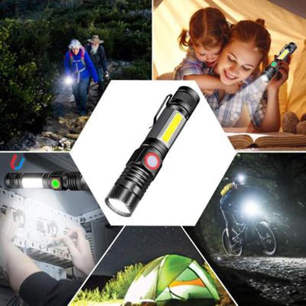 LED-taskulamppu, ladattava taskulamppu, USB-taskulamppu (2 kpl 18650-paristoa)（E）
