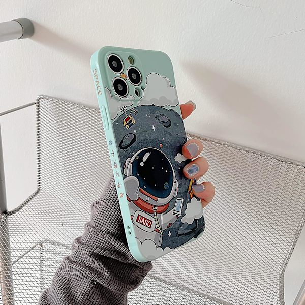 Sött skal till iPhone 13, Cool tecknad astronaut planet måne rymddesign Snygg mjuk TPU stötdämpande halkfri skyddande trendigt skal (iphone 1