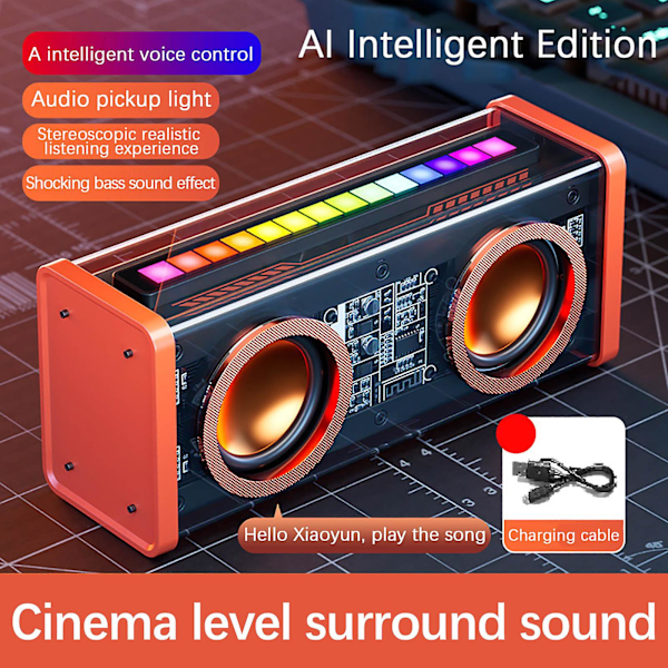 Transparent Mecha Dual Speaker Trådlös Bluetooth Ljud, Bländande Läge Liten Stål Bas Diafragma Bluetooth Ljud