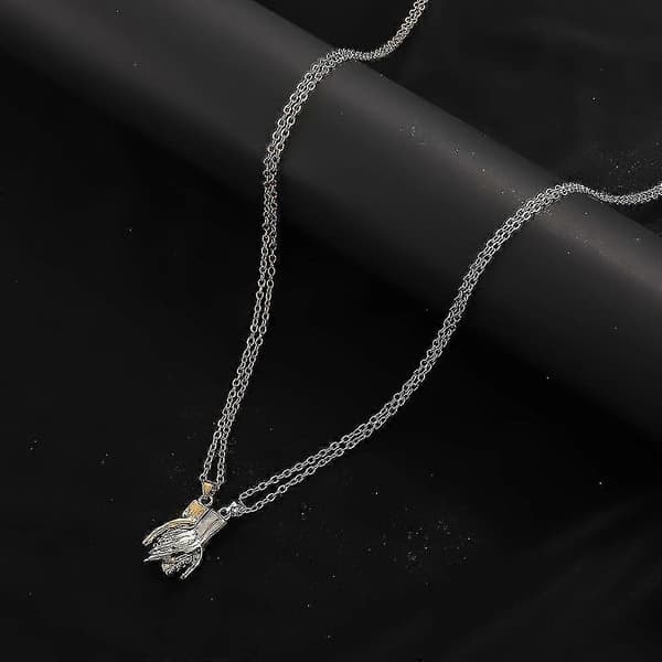 1 Set Älskande Händer Formande Hänge Nyckelbenskedja, vit+svart