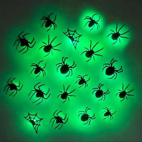 LED Halloween veggdekor med lysende flaggermus og edderkopper 3D-festdekor Mixing 30pcs