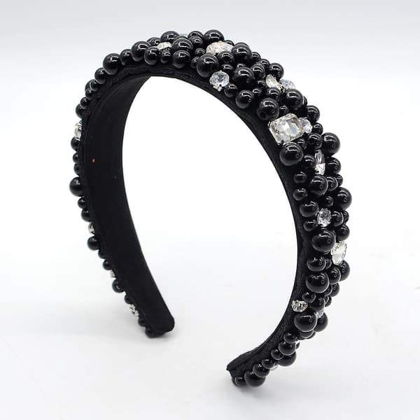 Bredd hårband Rhinestone vadderad hårbåge barock kristall pärlhuvudband (grå)