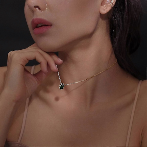 Badu 18K Guld Ädelsten 7x10mm Droppformad Halsband Dam Enkel Cubic Zirconia Smycken Mors Dag A (blå droppform)
