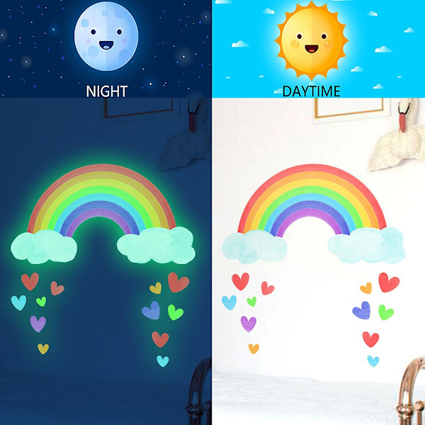 Glow In The Dark Rainbow Väggdekaler, Lysande Regnbåge Och Hjärtdekaler För Takväggar, Barn Sovrum Vardagsrum Dekoration För Flickor Pojkar Baby Nu